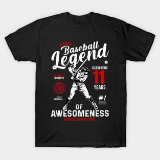 11th Birthday Gift Baseball Legend 70 Years T-Shirt